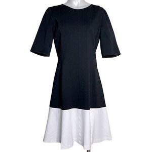 BANANA REPUBLIC BLACK & WHITE SHORT SLEEVE COLOR BLOCK FIT & FLARE DRESS Size 14